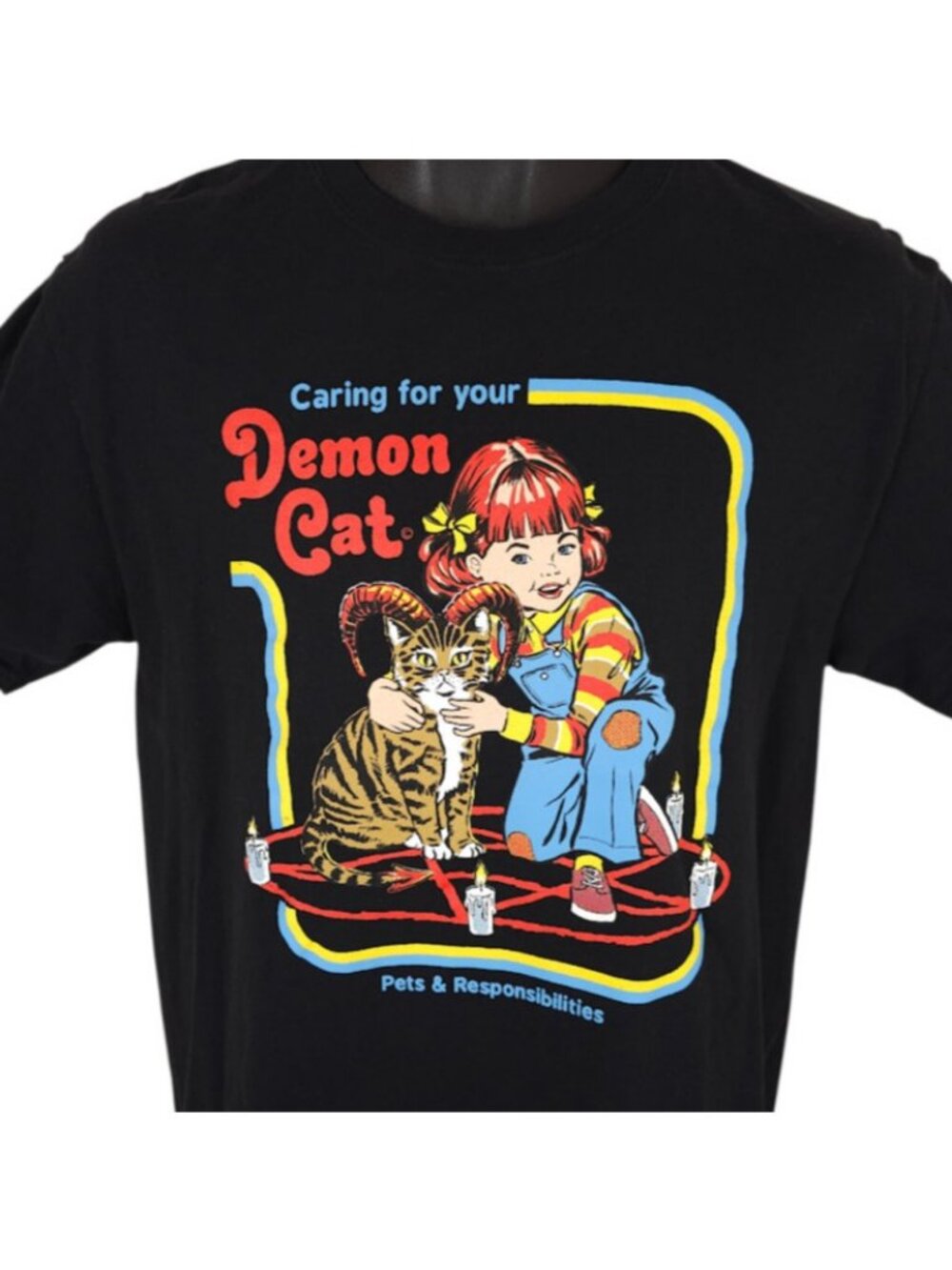 Demon Cat T Shirt Mens Size Medium Black Steven Rhodes Occult Satan Pagan